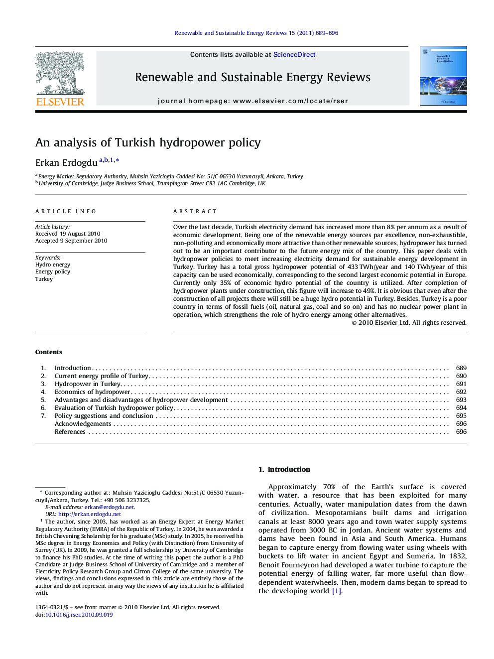 عکس صفحه اول مقاله: An analysis of Turkish hydropower policy An analysis of Turkish hydropower policy