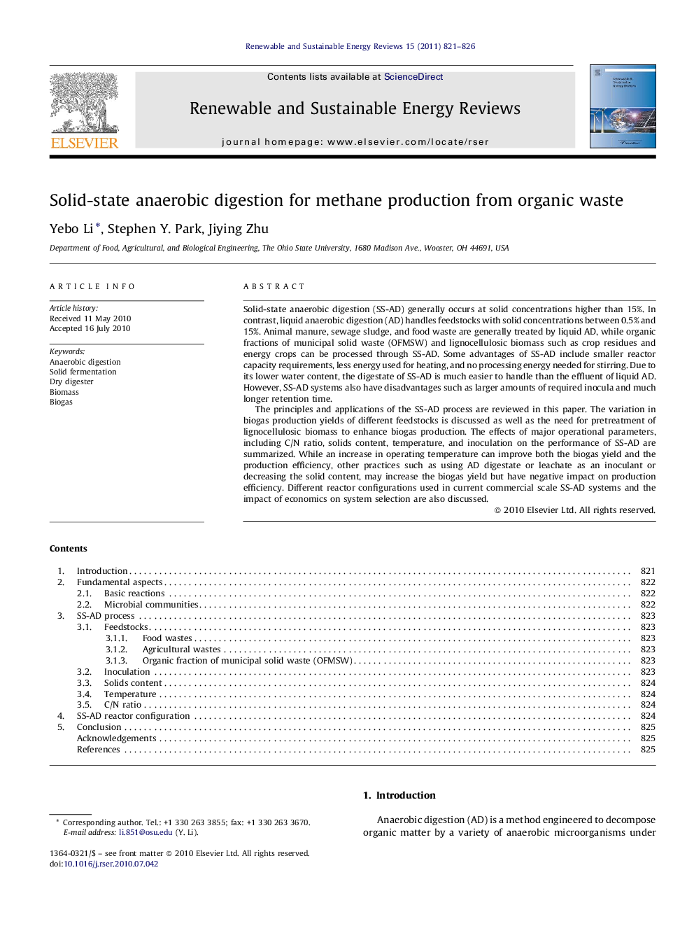 عکس صفحه اول مقاله: Solid-state anaerobic digestion for methane production from organic waste Solid-state anaerobic digestion for methane production from organic waste