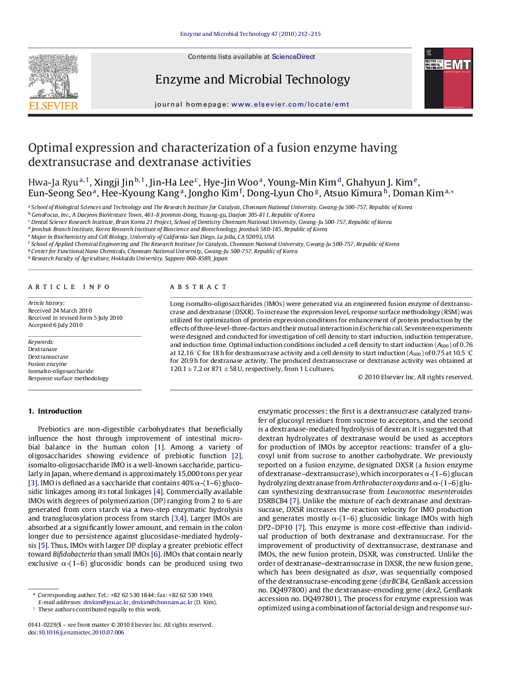 Optimal expression and characterization of a fusion enzyme having dextransucrase and dextranase activities