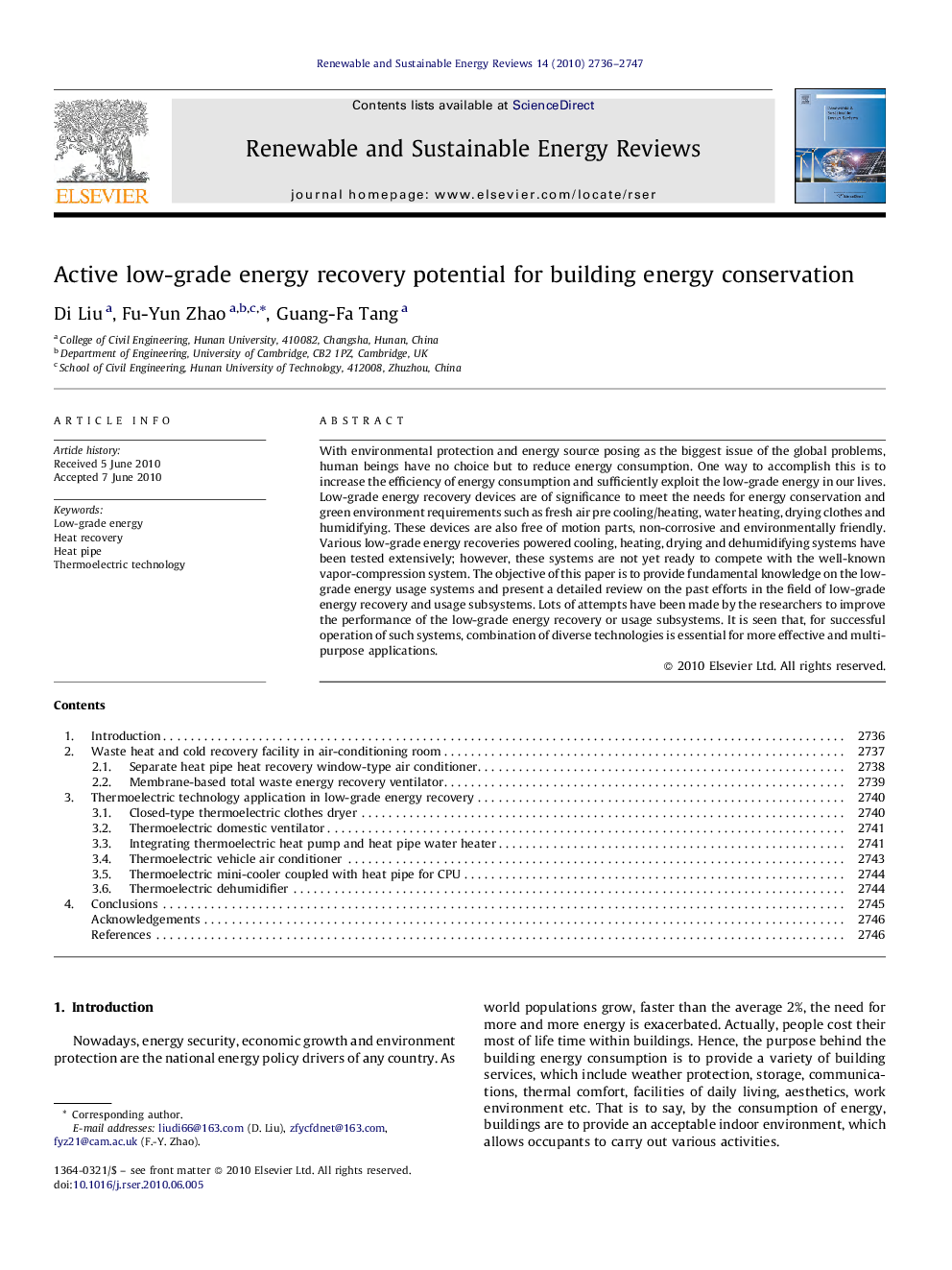 Active low-grade energy recovery potential for building energy conservation