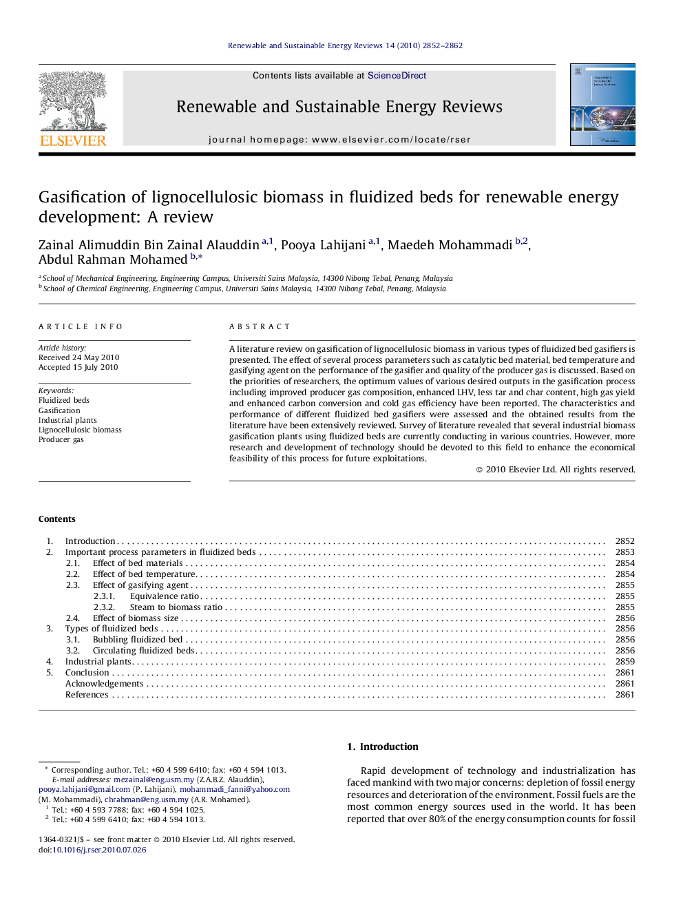 Gasification of lignocellulosic biomass in fluidized beds for renewable energy development: A review