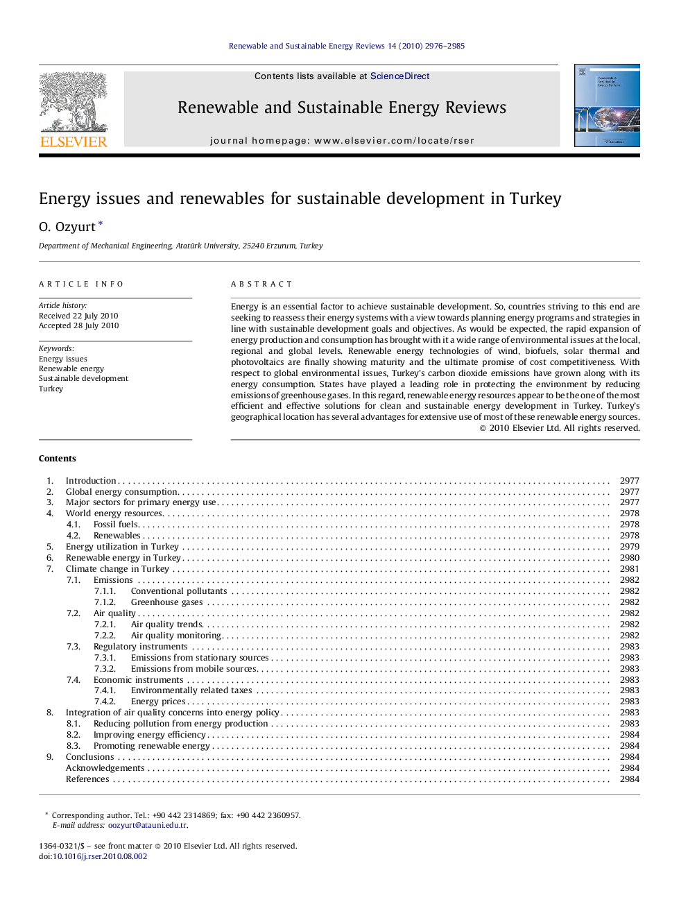 عکس صفحه اول مقاله: Energy issues and renewables for sustainable development in Turkey Energy issues and renewables for sustainable development in Turkey