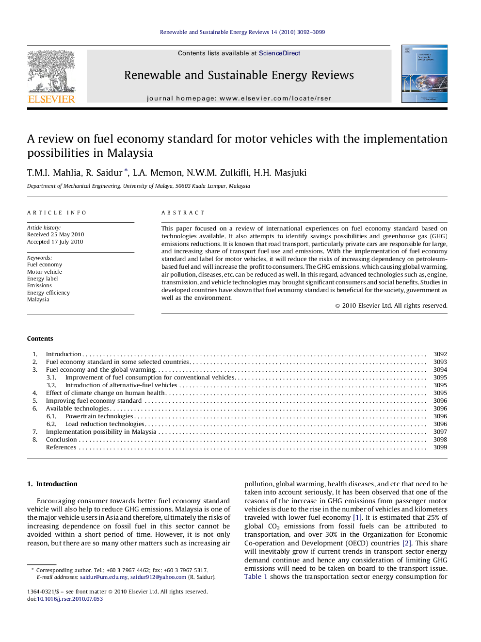 عکس صفحه اول مقاله: A review on fuel economy standard for motor vehicles with the implementation possibilities in Malaysia A review on fuel economy standard for motor vehicles with the implementation possibilities in Malaysia