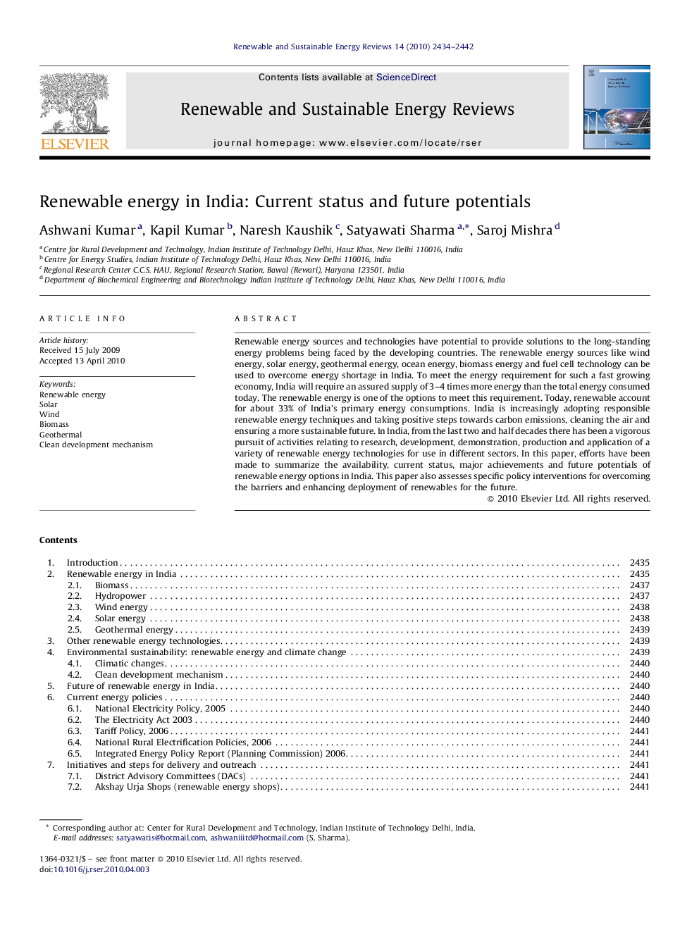 Renewable energy in India: Current status and future potentials