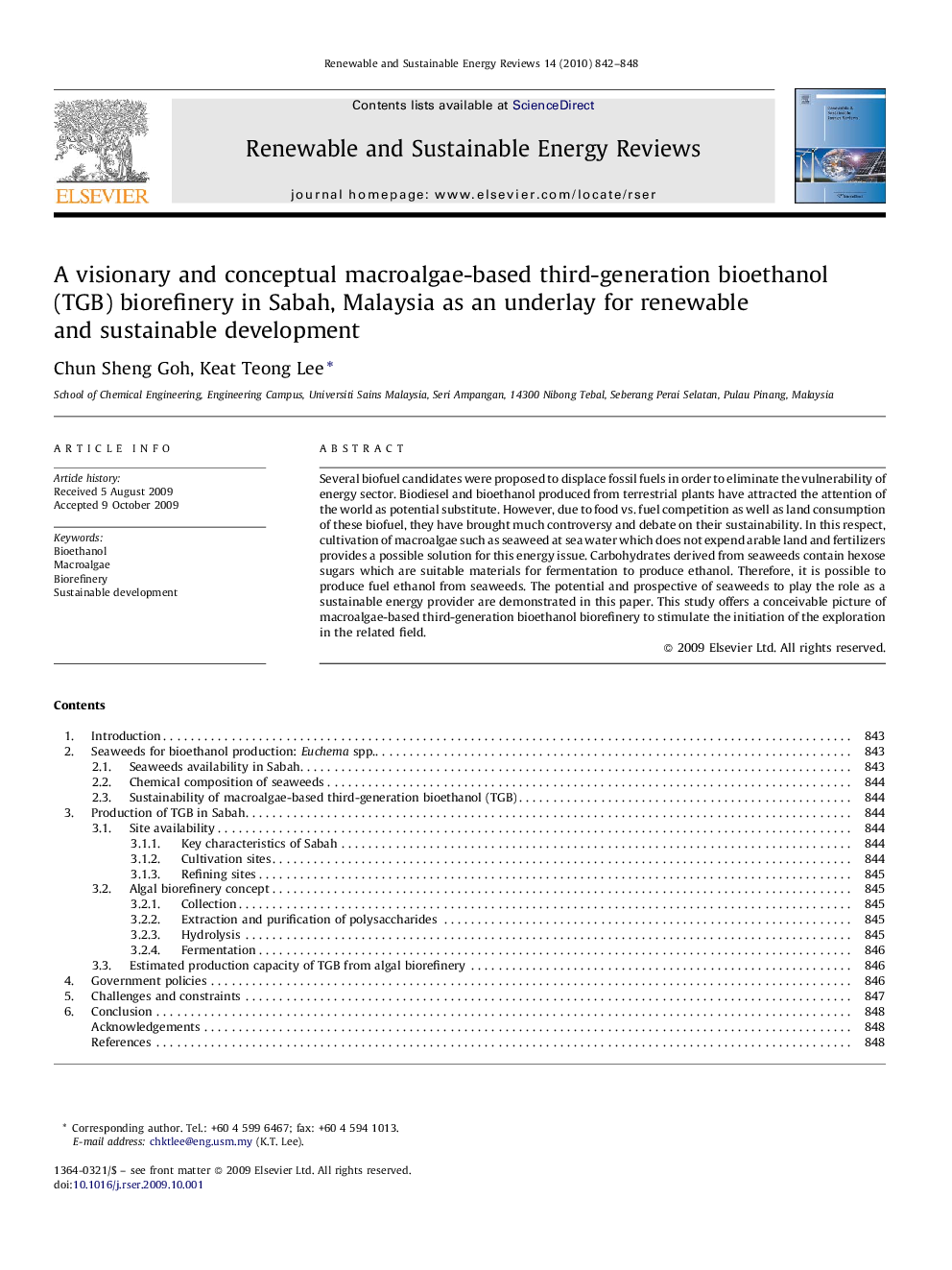 A visionary and conceptual macroalgae-based third-generation bioethanol (TGB) biorefinery in Sabah, Malaysia as an underlay for renewable and sustainable development