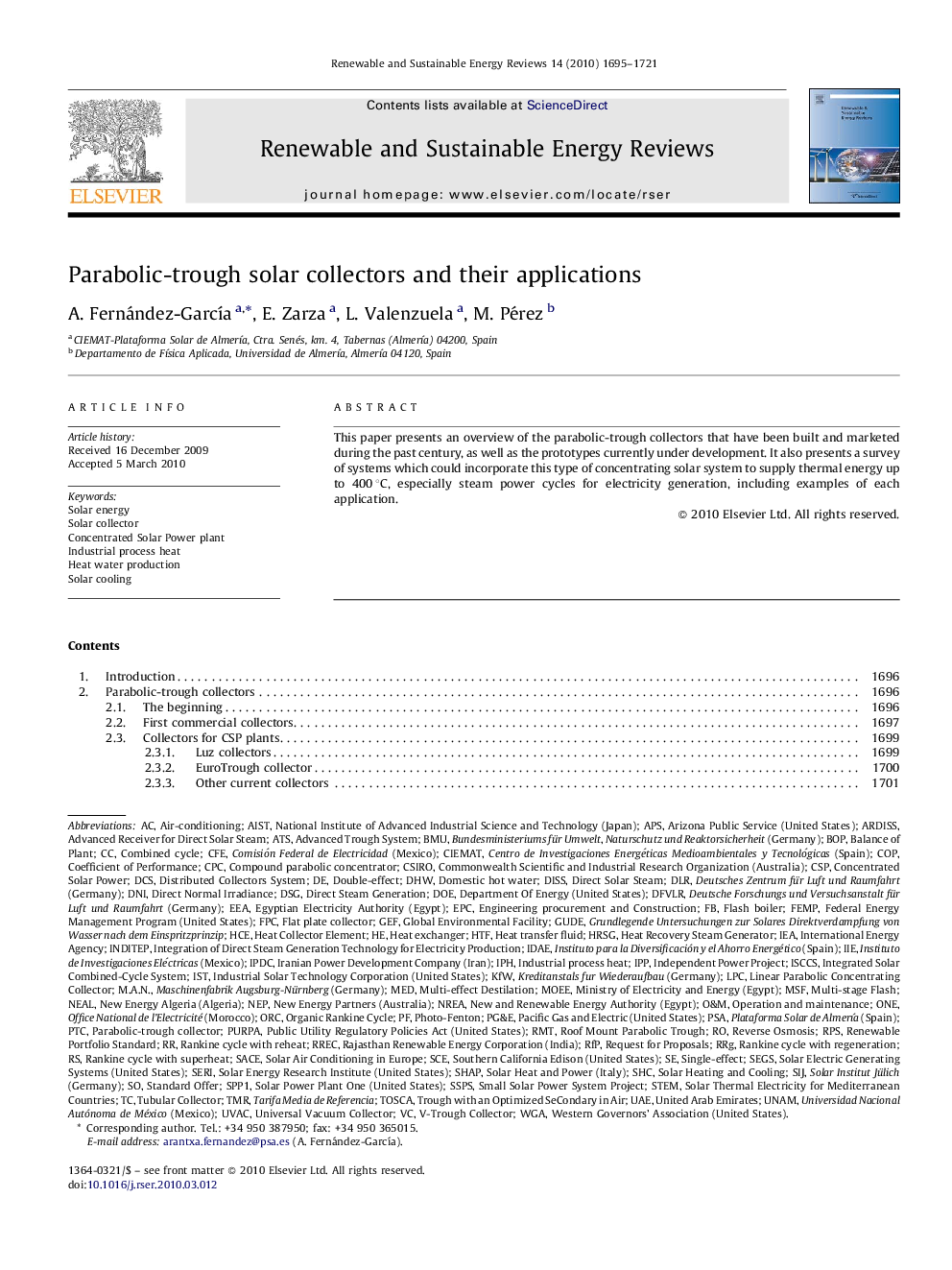 Parabolic-trough solar collectors and their applications