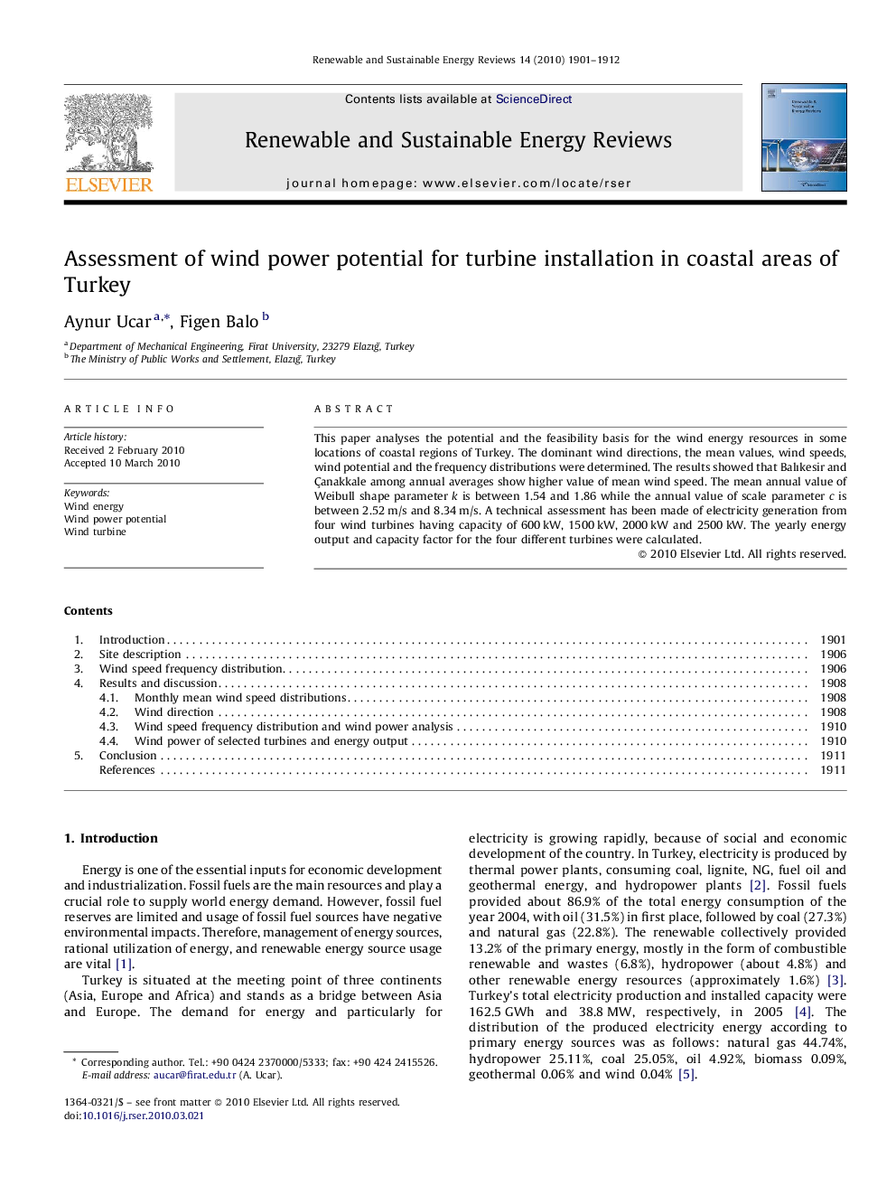 Assessment of wind power potential for turbine installation in coastal areas of Turkey