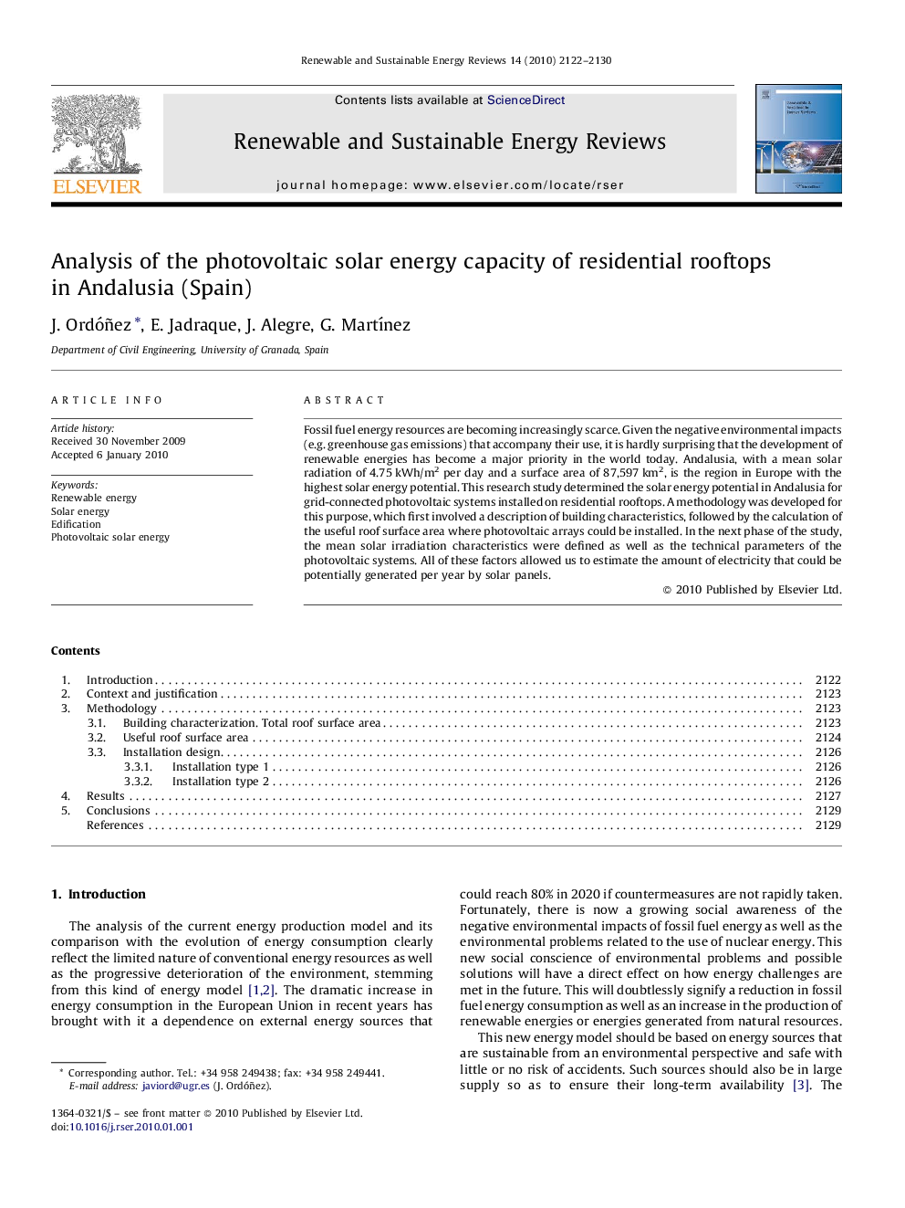 Analysis of the photovoltaic solar energy capacity of residential rooftops in Andalusia (Spain)