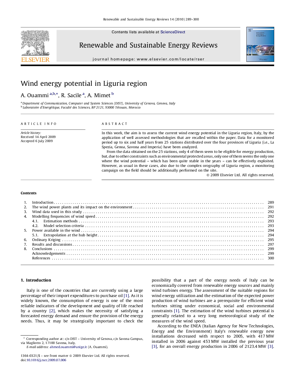 Wind energy potential in Liguria region