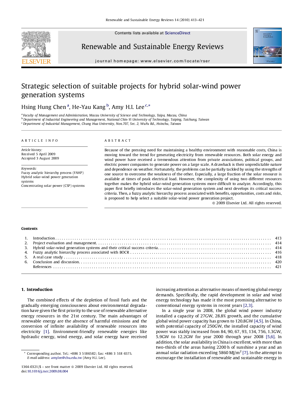 Strategic selection of suitable projects for hybrid solar-wind power generation systems