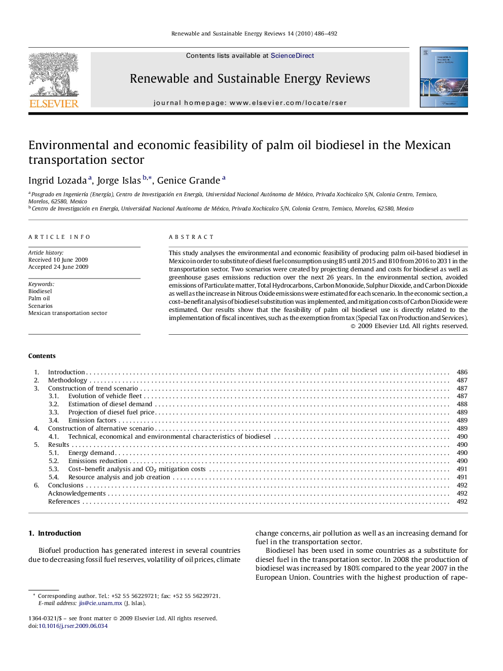 Environmental and economic feasibility of palm oil biodiesel in the Mexican transportation sector