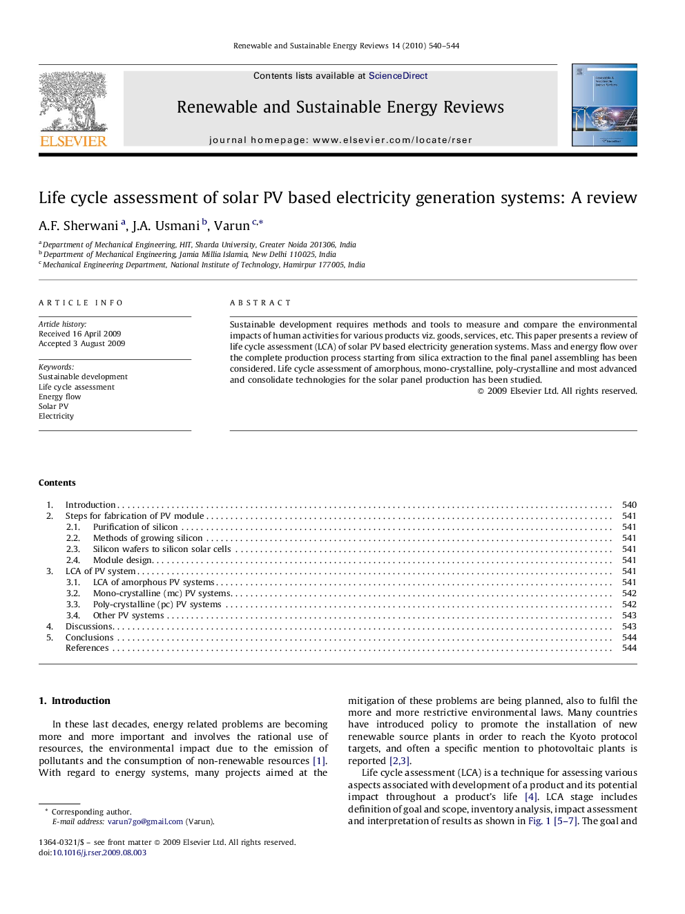 عکس صفحه اول مقاله: Life cycle assessment of solar PV based electricity generation systems: A review Life cycle assessment of solar PV based electricity generation systems: A review