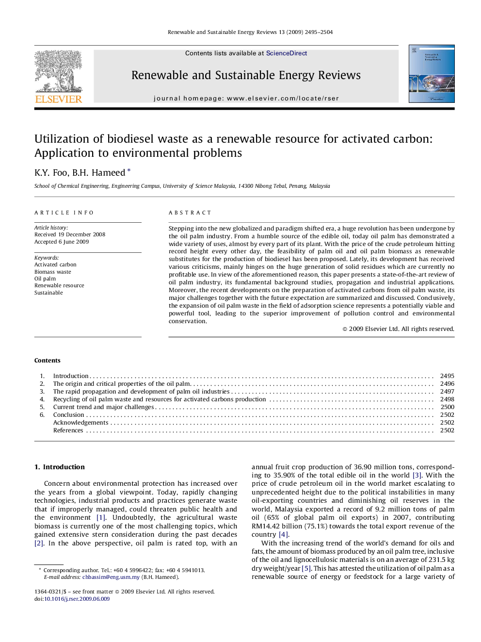 Utilization of biodiesel waste as a renewable resource for activated carbon: Application to environmental problems