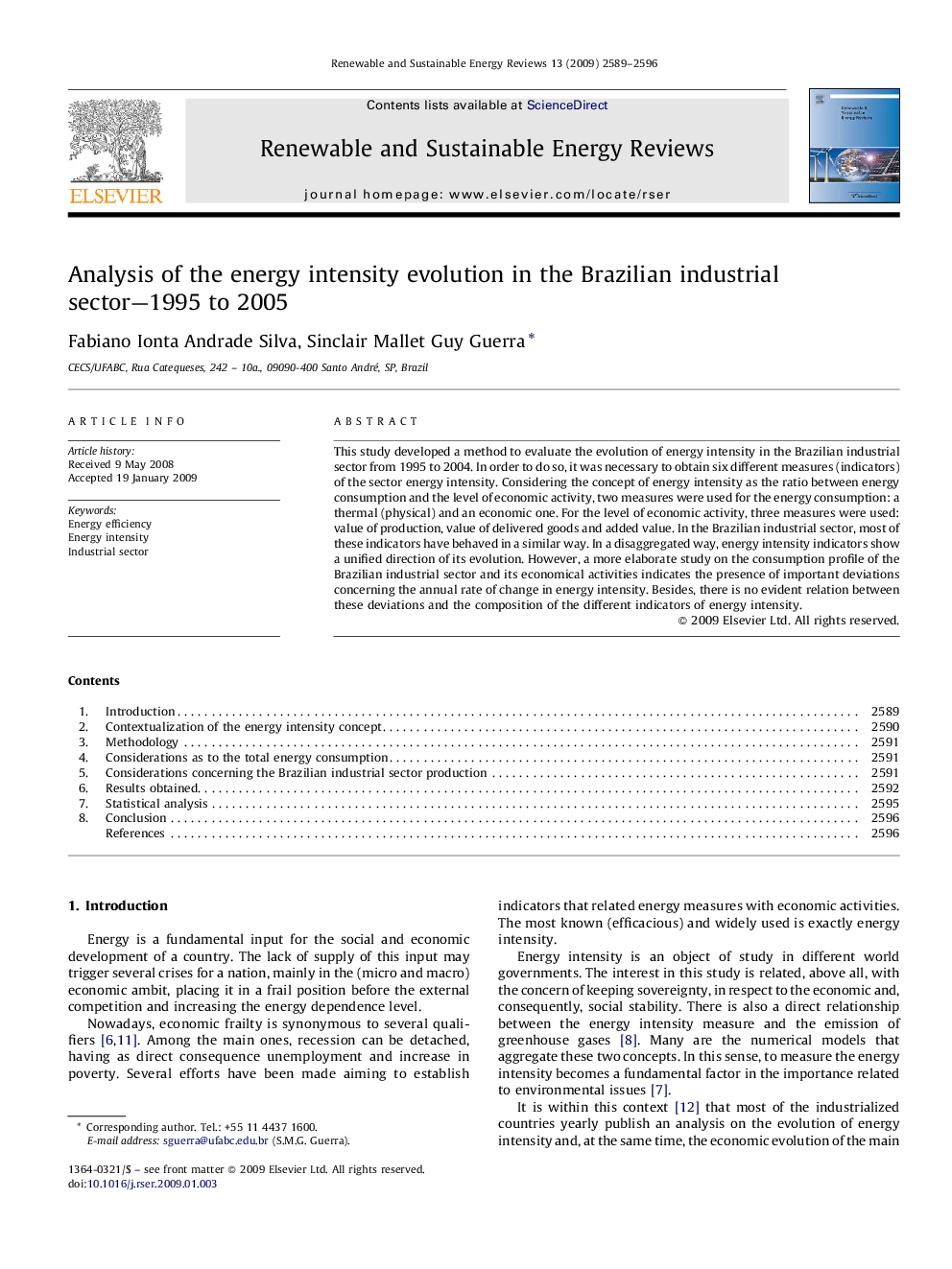 Analysis of the energy intensity evolution in the Brazilian industrial sector-1995 to 2005