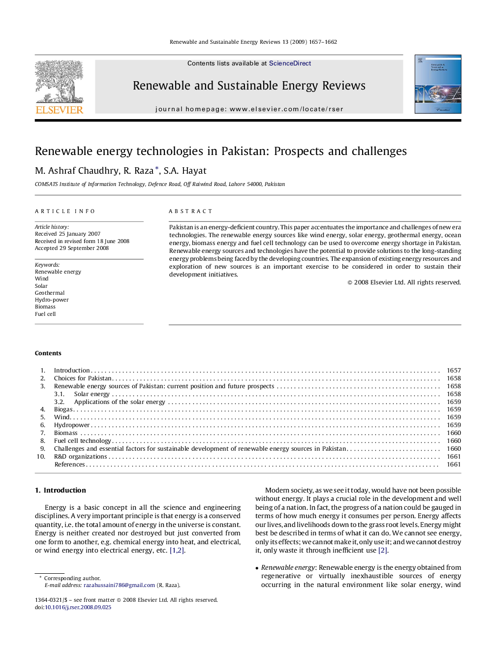 Renewable energy technologies in Pakistan: Prospects and challenges