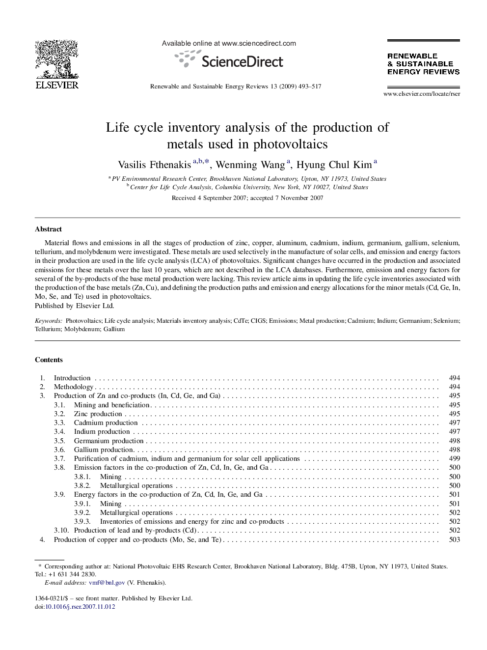 Life cycle inventory analysis of the production of metals used in photovoltaics