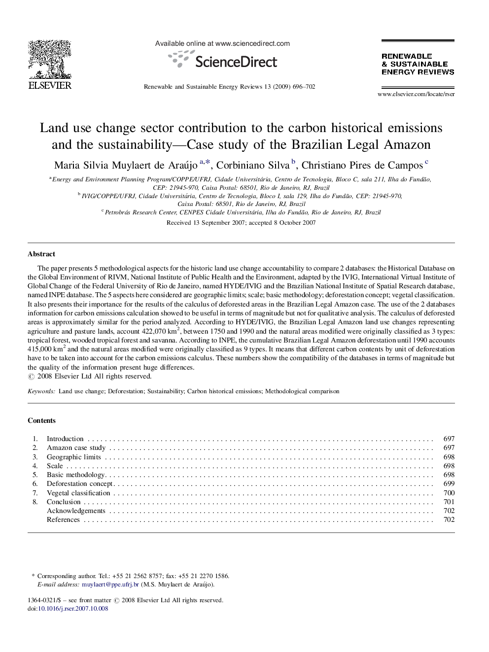 Land use change sector contribution to the carbon historical emissions and the sustainability—Case study of the Brazilian Legal Amazon