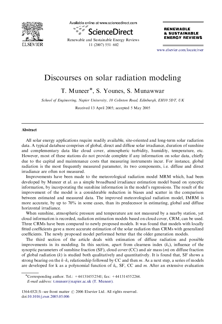 Discourses on solar radiation modeling