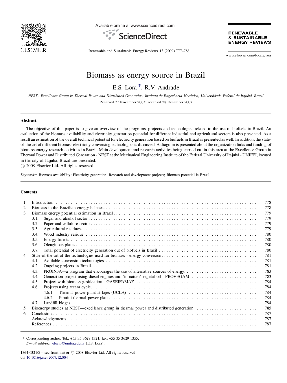 Biomass as energy source in Brazil