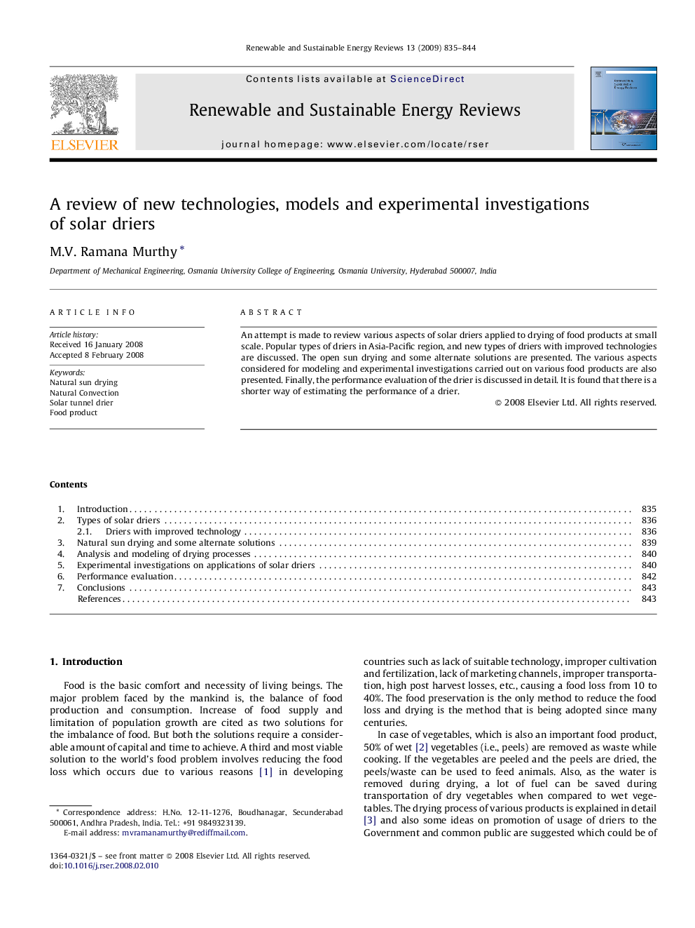 A review of new technologies, models and experimental investigations of solar driers