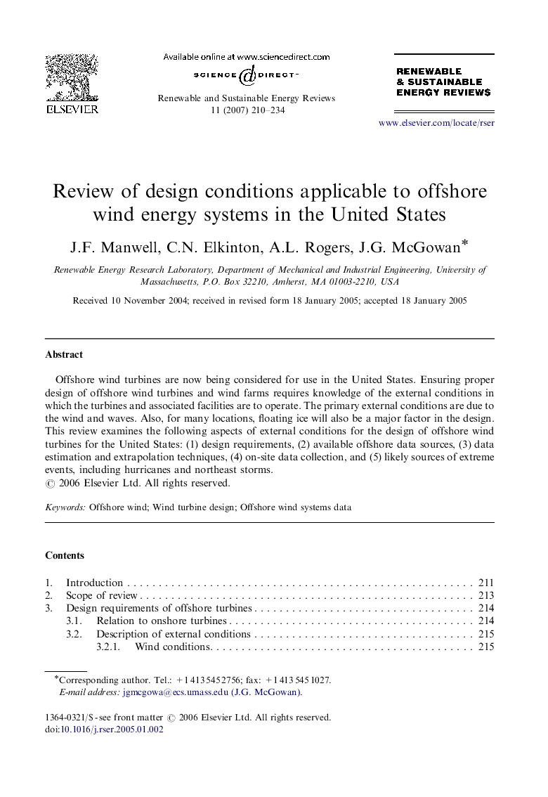 Review of design conditions applicable to offshore wind energy systems in the United States