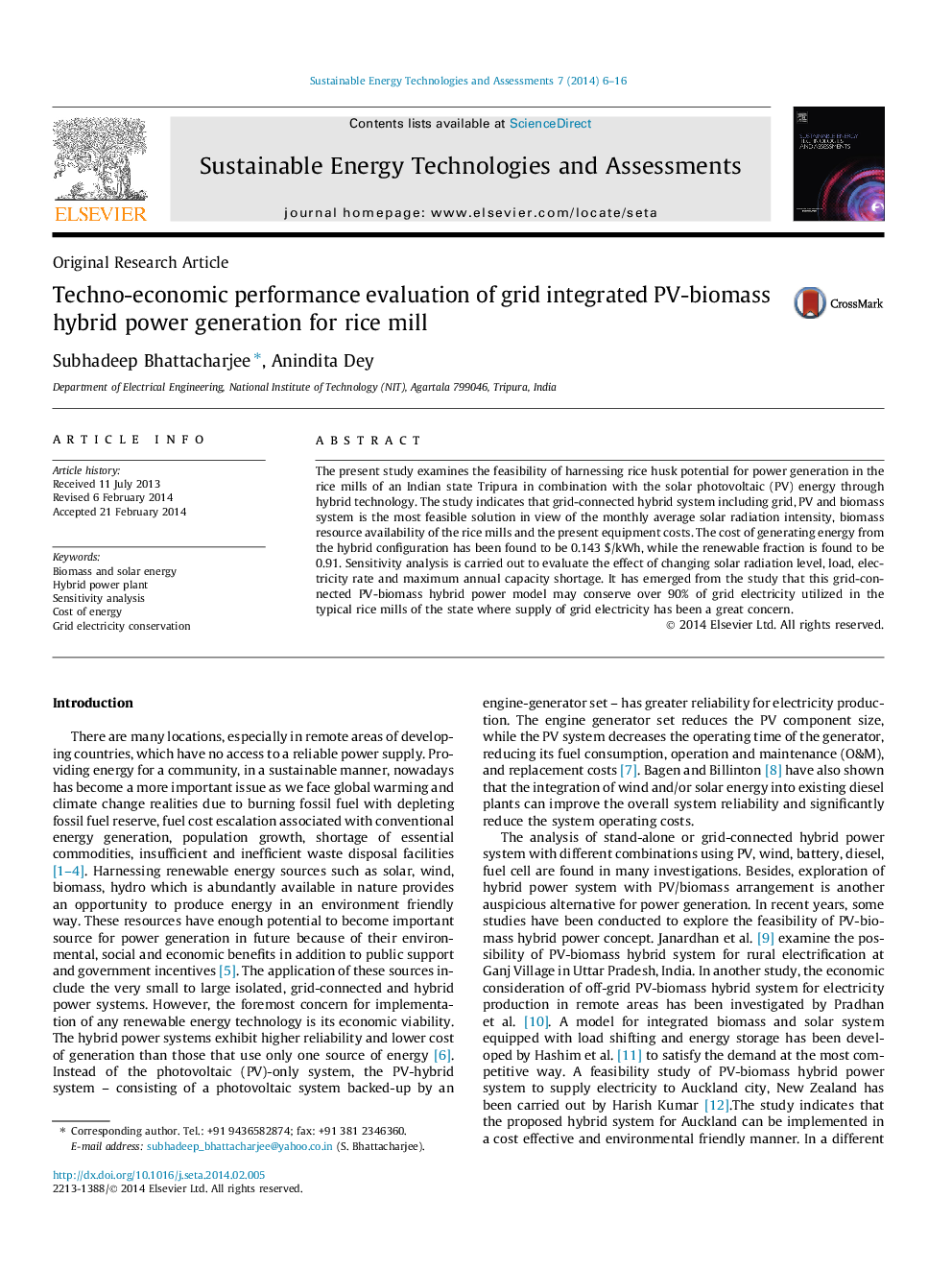 Techno-economic performance evaluation of grid integrated PV-biomass hybrid power generation for rice mill