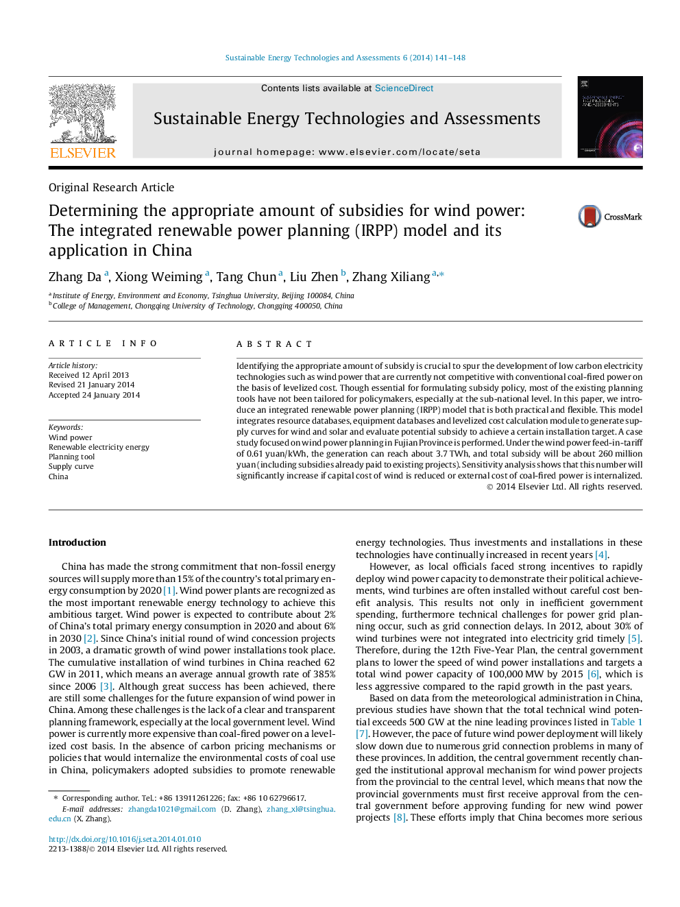 Determining the appropriate amount of subsidies for wind power: The integrated renewable power planning (IRPP) model and its application in China