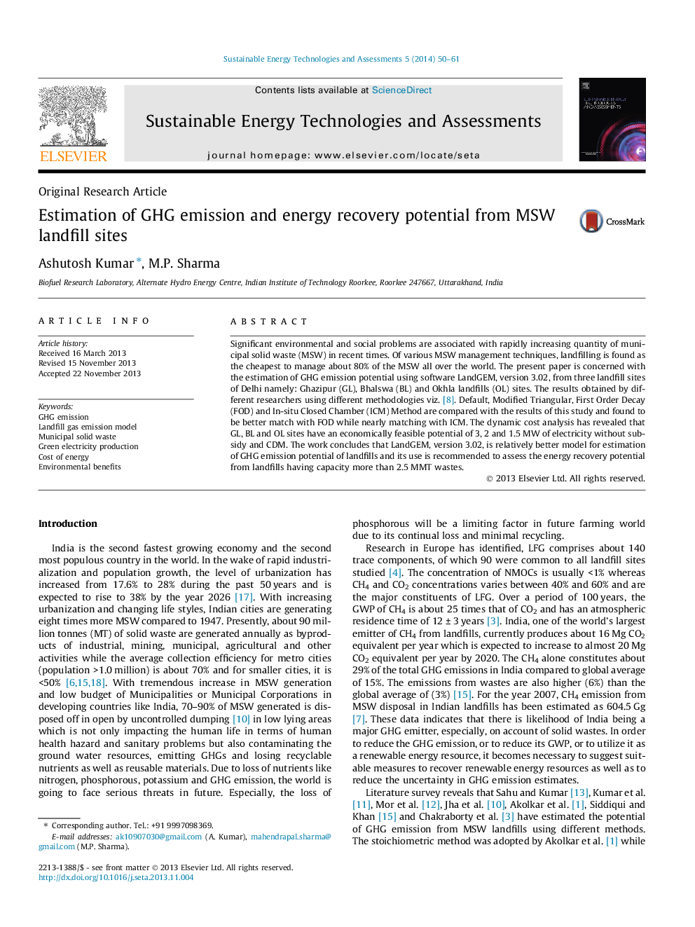 Estimation of GHG emission and energy recovery potential from MSW landfill sites