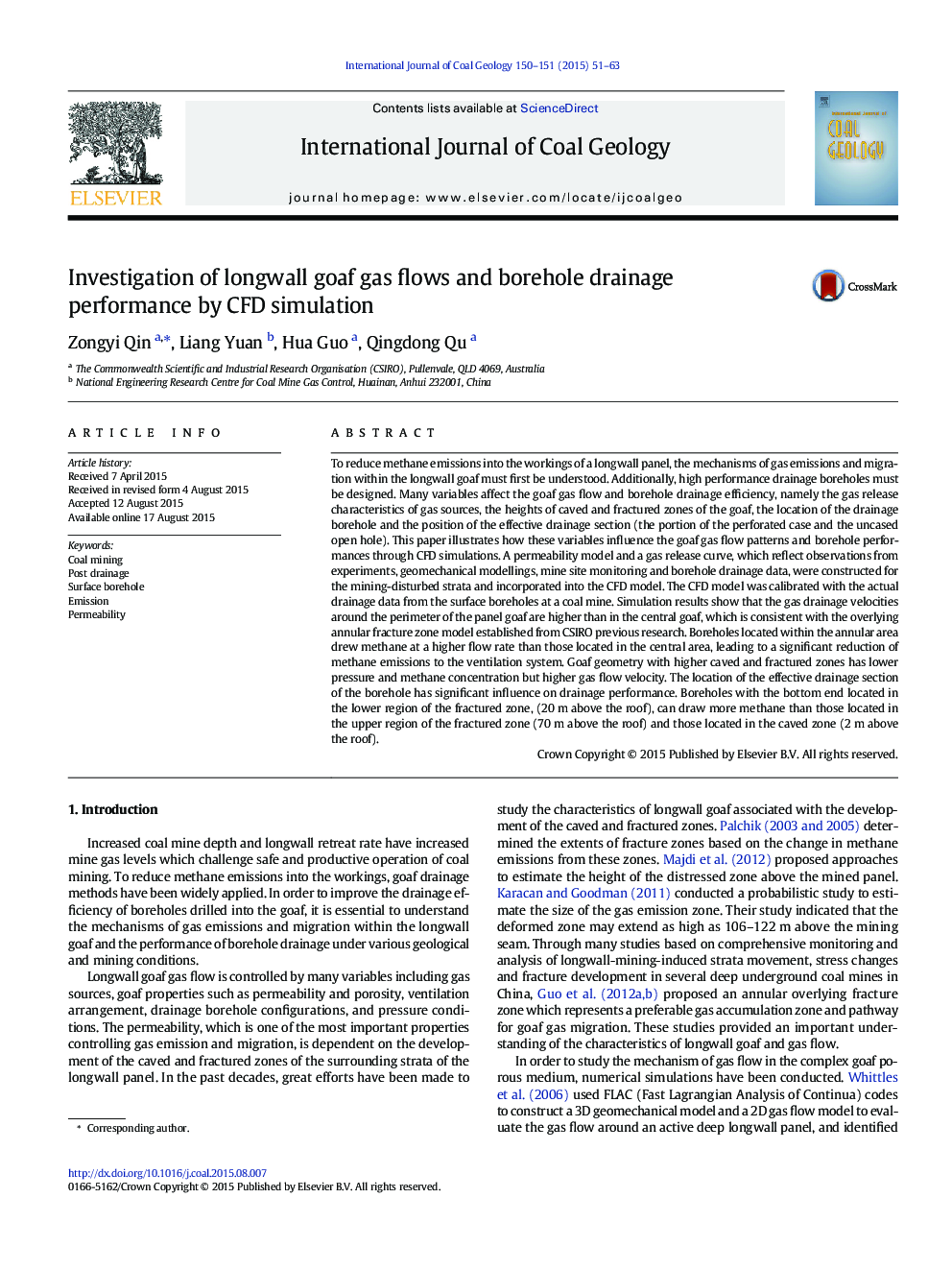 Investigation of longwall goaf gas flows and borehole drainage performance by CFD simulation