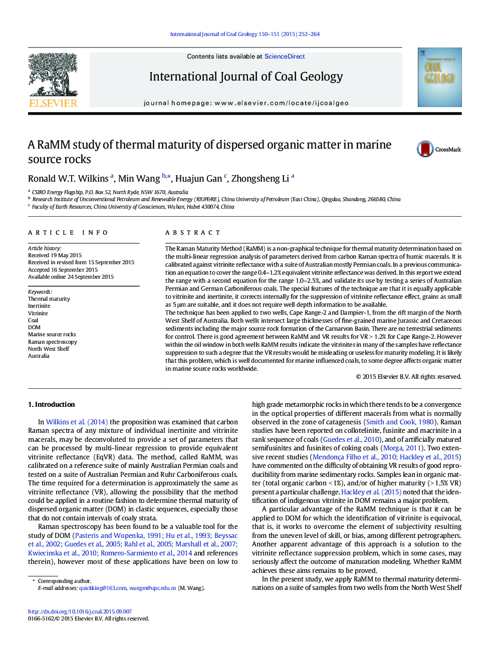 A RaMM study of thermal maturity of dispersed organic matter in marine source rocks