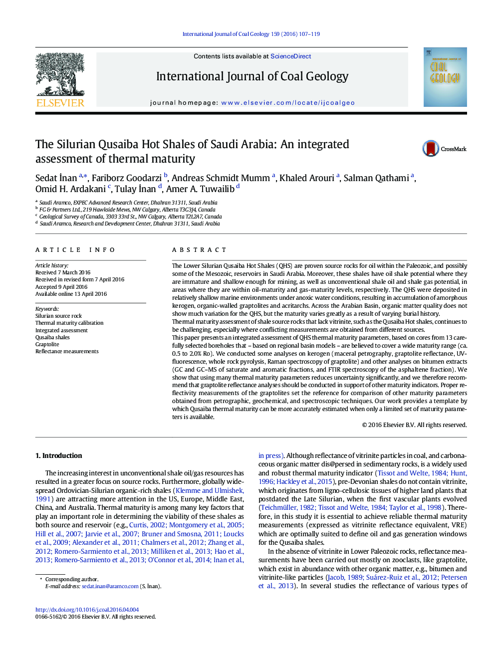 The Silurian Qusaiba Hot Shales of Saudi Arabia: An integrated assessment of thermal maturity