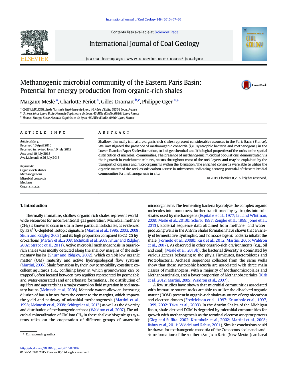 Methanogenic microbial community of the Eastern Paris Basin: Potential for energy production from organic-rich shales