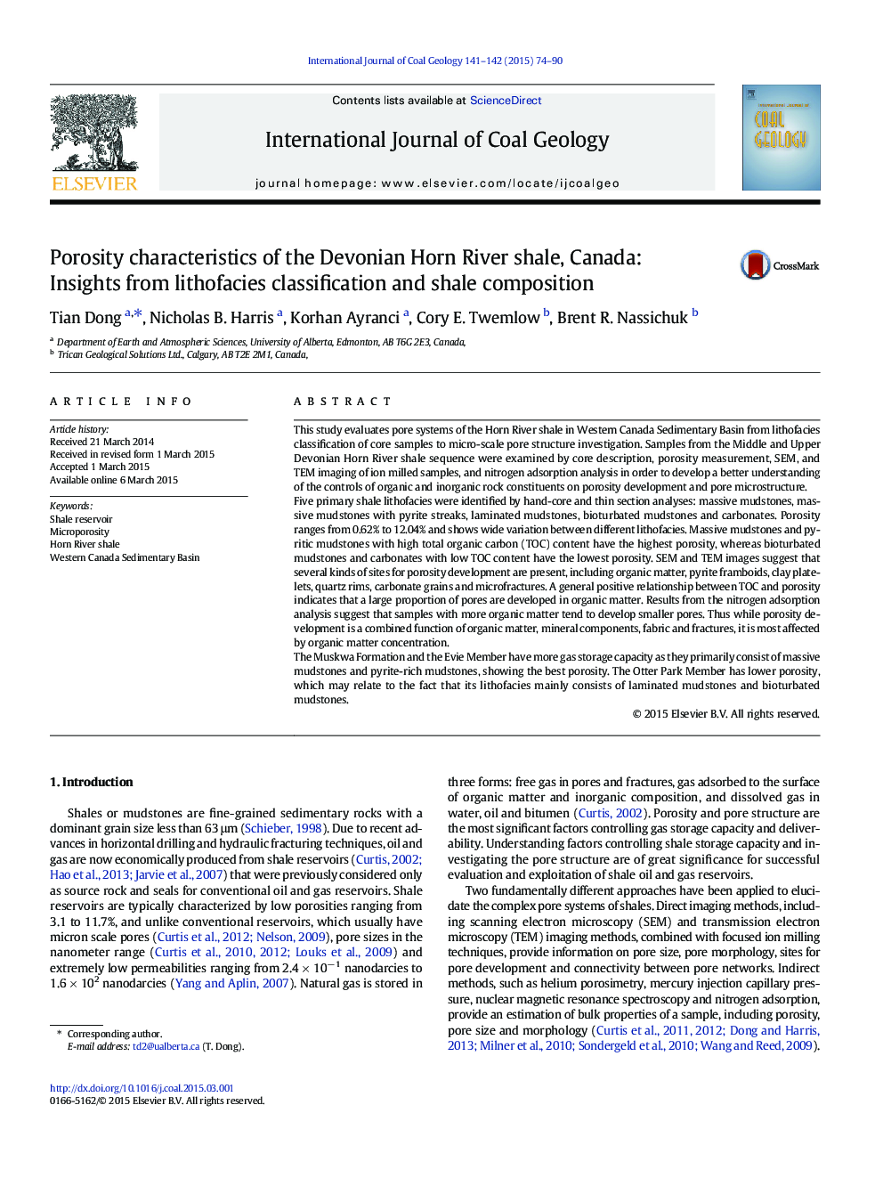 Porosity characteristics of the Devonian Horn River shale, Canada: Insights from lithofacies classification and shale composition