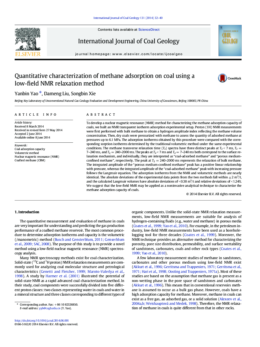 Quantitative characterization of methane adsorption on coal using a low-field NMR relaxation method
