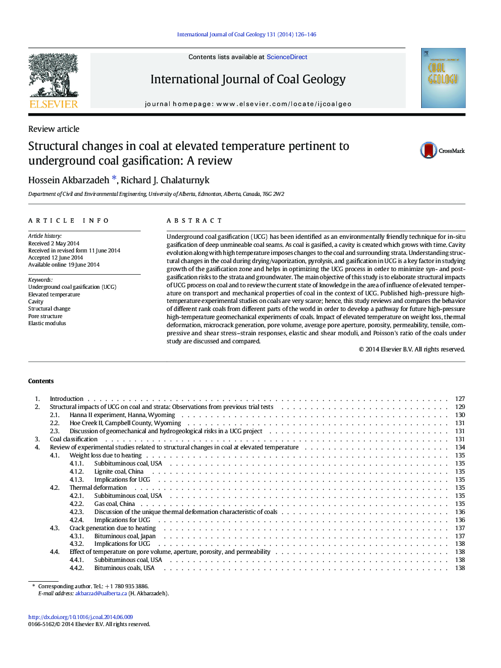 Structural changes in coal at elevated temperature pertinent to underground coal gasification: A review