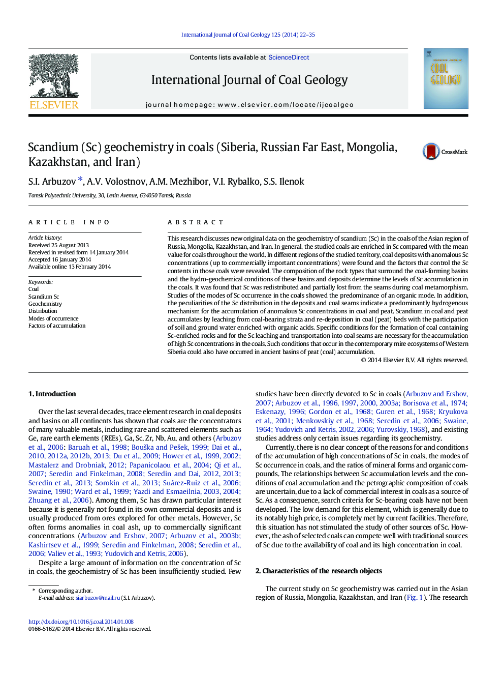 Scandium (Sc) geochemistry in coals (Siberia, Russian Far East, Mongolia, Kazakhstan, and Iran)