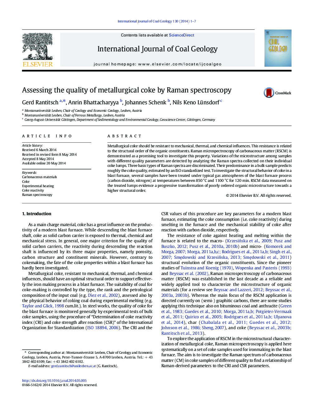 Assessing the quality of metallurgical coke by Raman spectroscopy