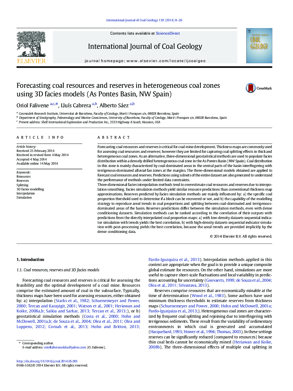 Forecasting coal resources and reserves in heterogeneous coal zones using 3D facies models (As Pontes Basin, NW Spain)