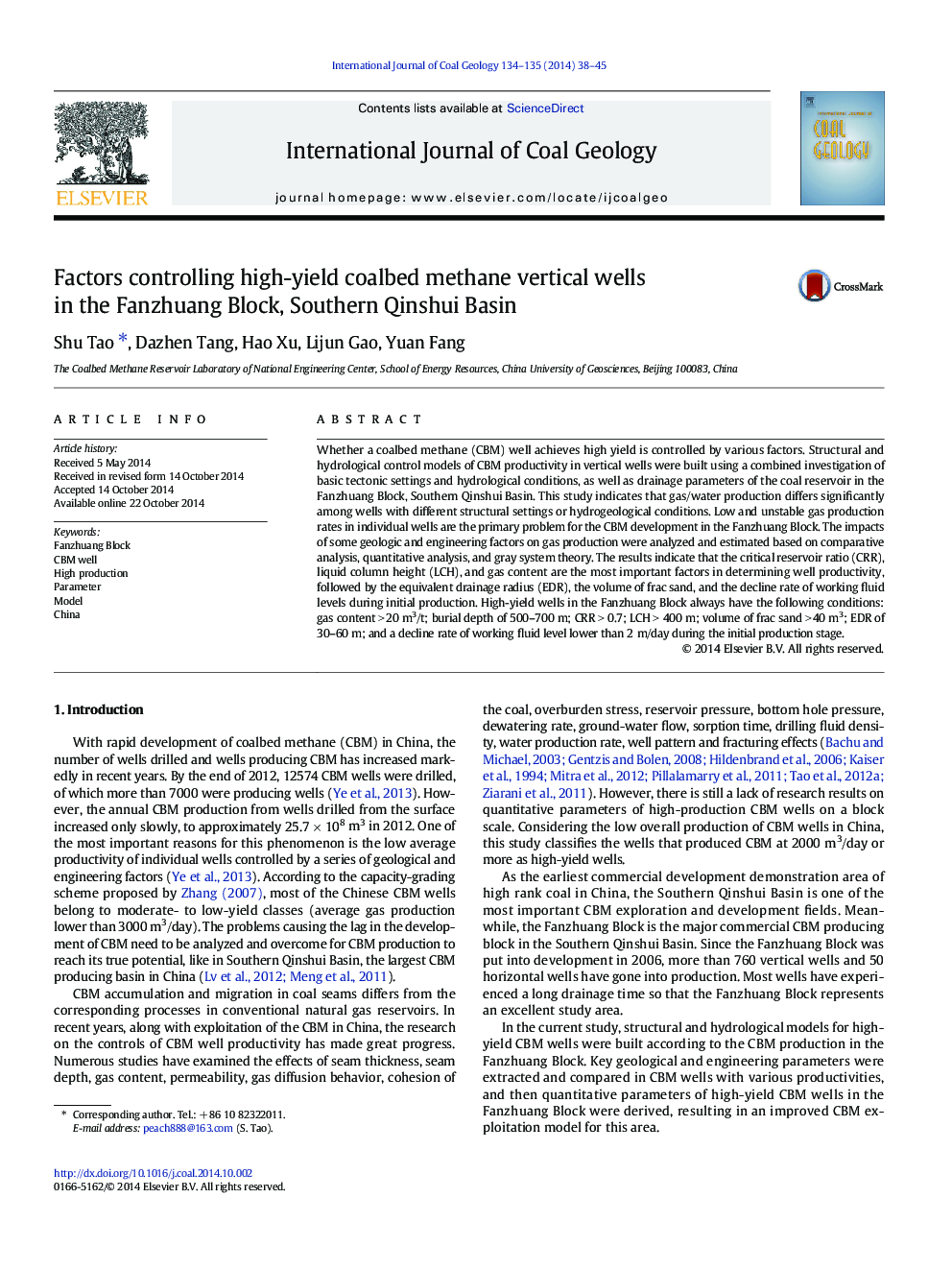 Factors controlling high-yield coalbed methane vertical wells in the Fanzhuang Block, Southern Qinshui Basin