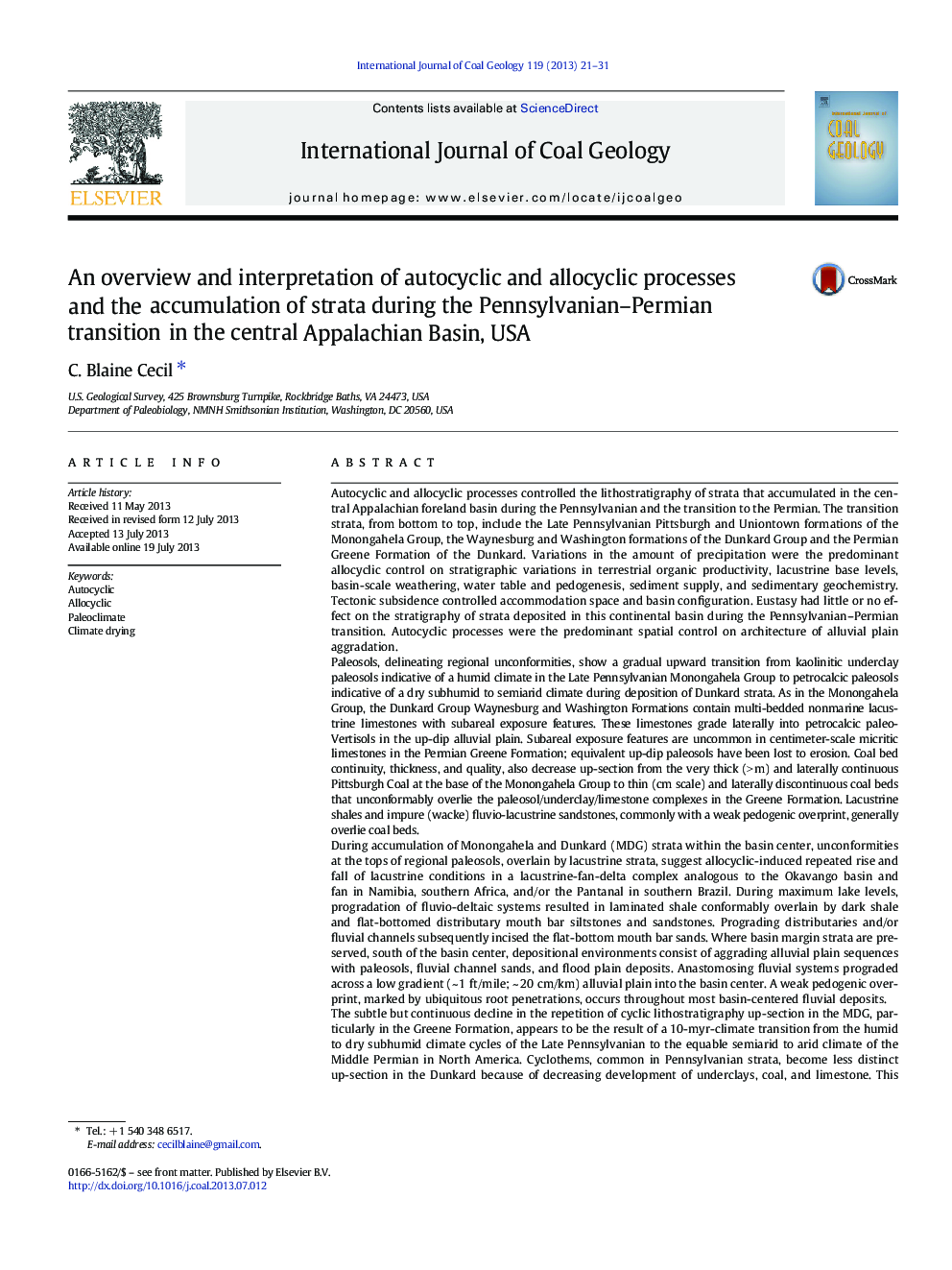 An overview and interpretation of autocyclic and allocyclic processes and the accumulation of strata during the Pennsylvanian–Permian transition in the central Appalachian Basin, USA