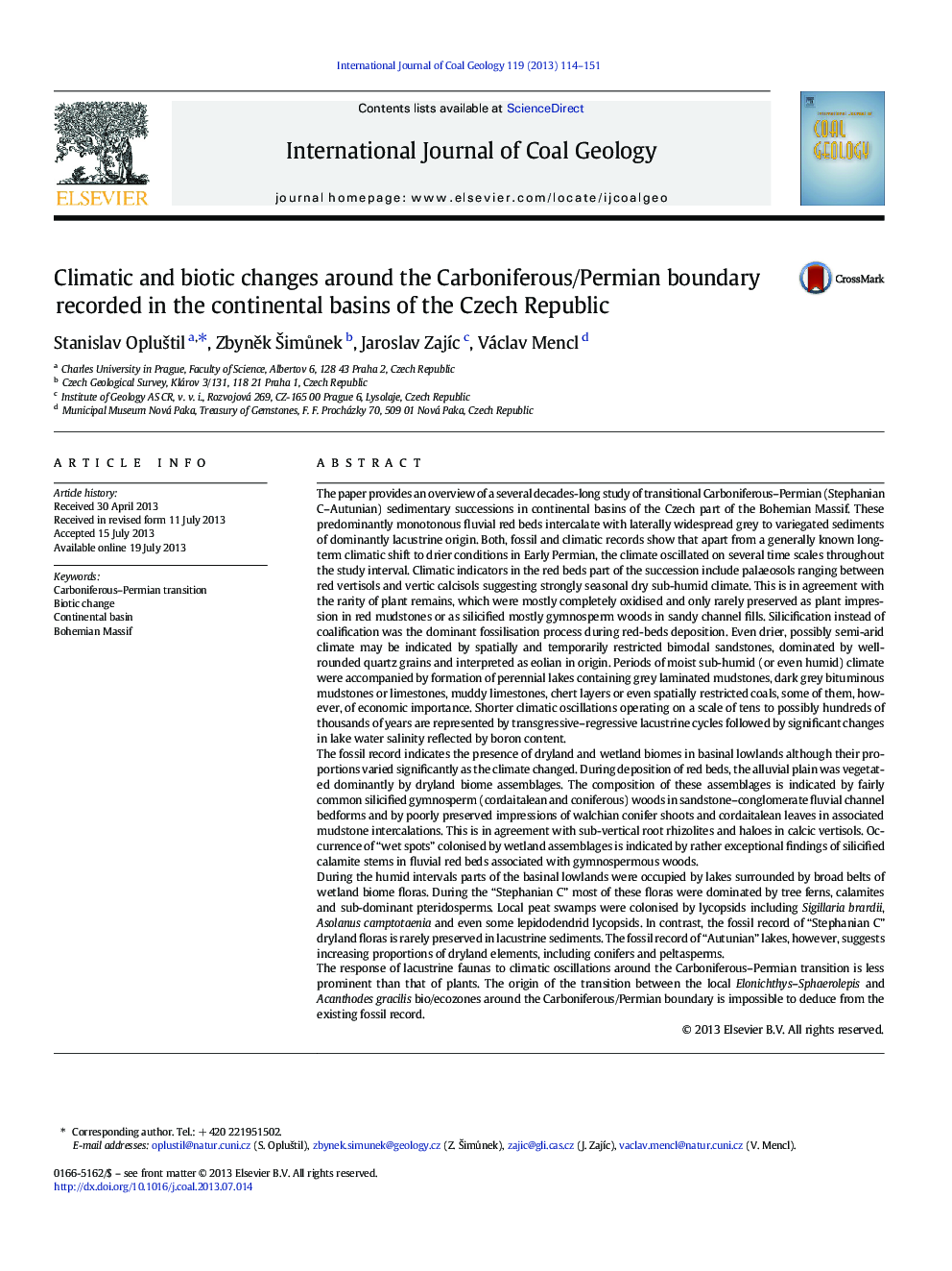 Climatic and biotic changes around the Carboniferous/Permian boundary recorded in the continental basins of the Czech Republic