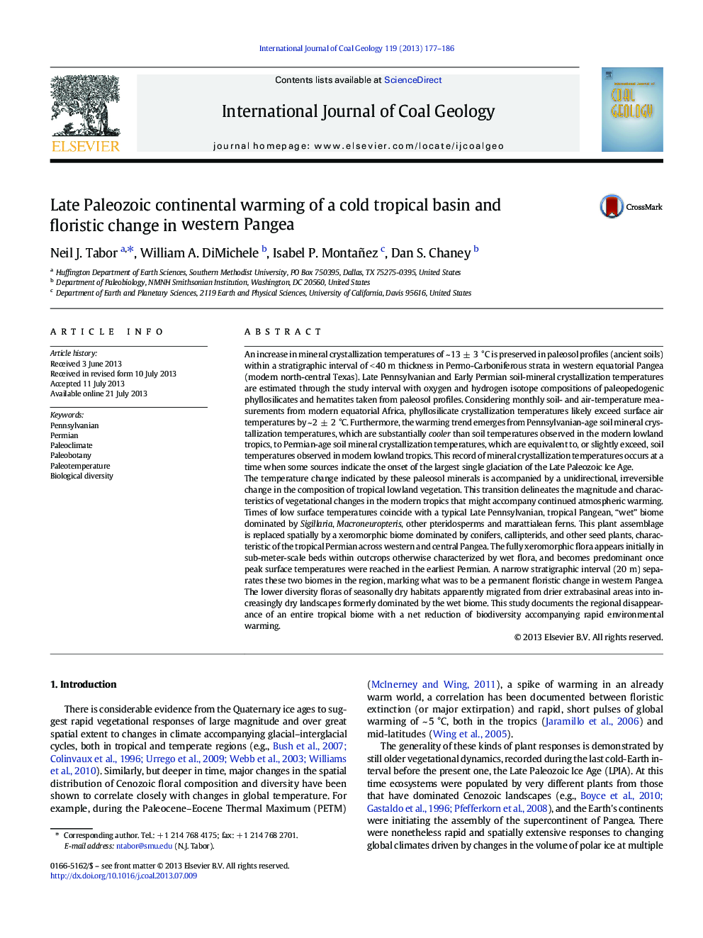 Late Paleozoic continental warming of a cold tropical basin and floristic change in western Pangea