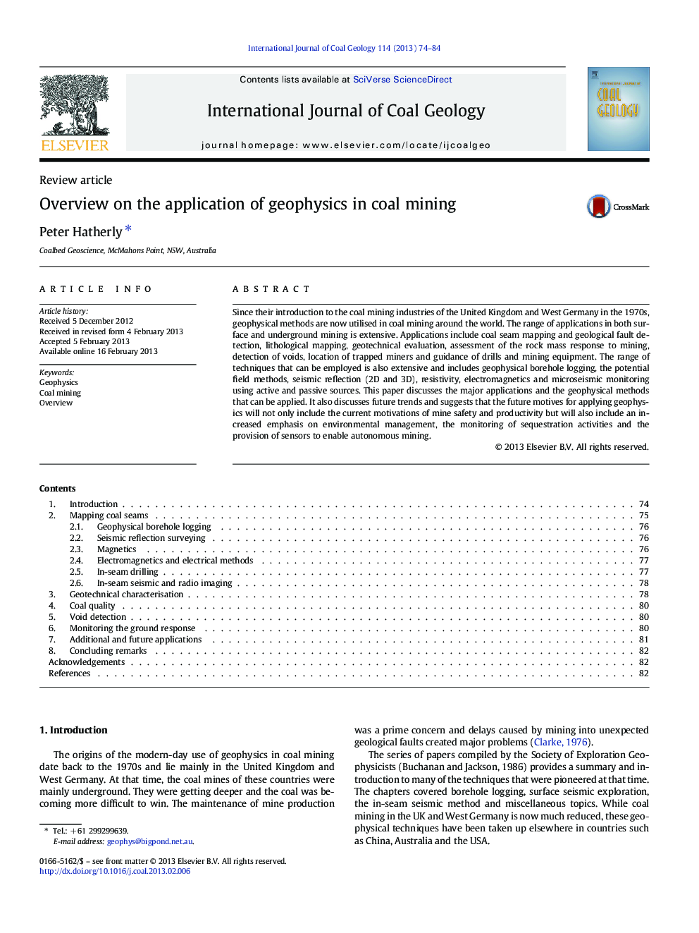 Overview on the application of geophysics in coal mining