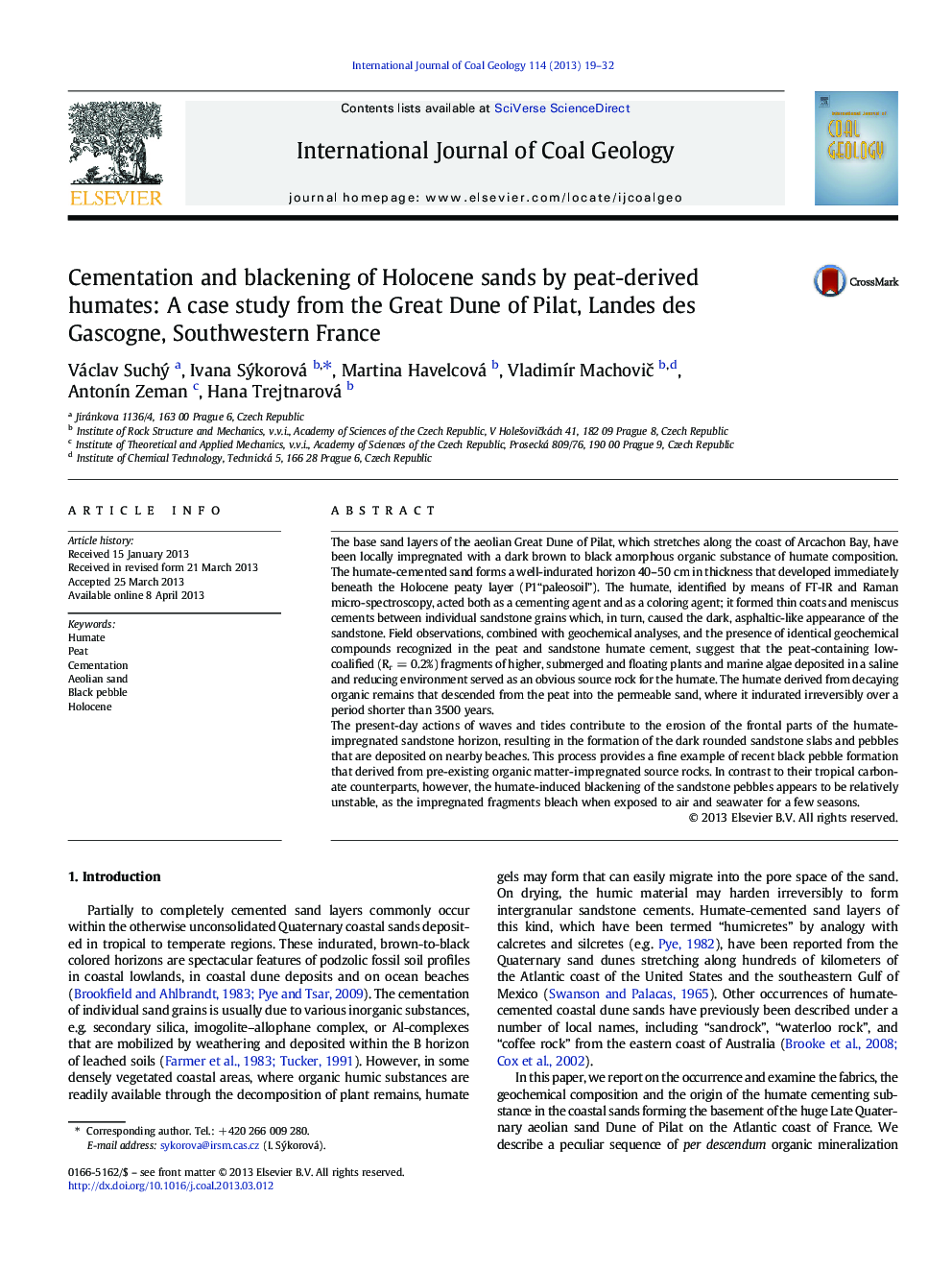 Cementation and blackening of Holocene sands by peat-derived humates: A case study from the Great Dune of Pilat, Landes des Gascogne, Southwestern France