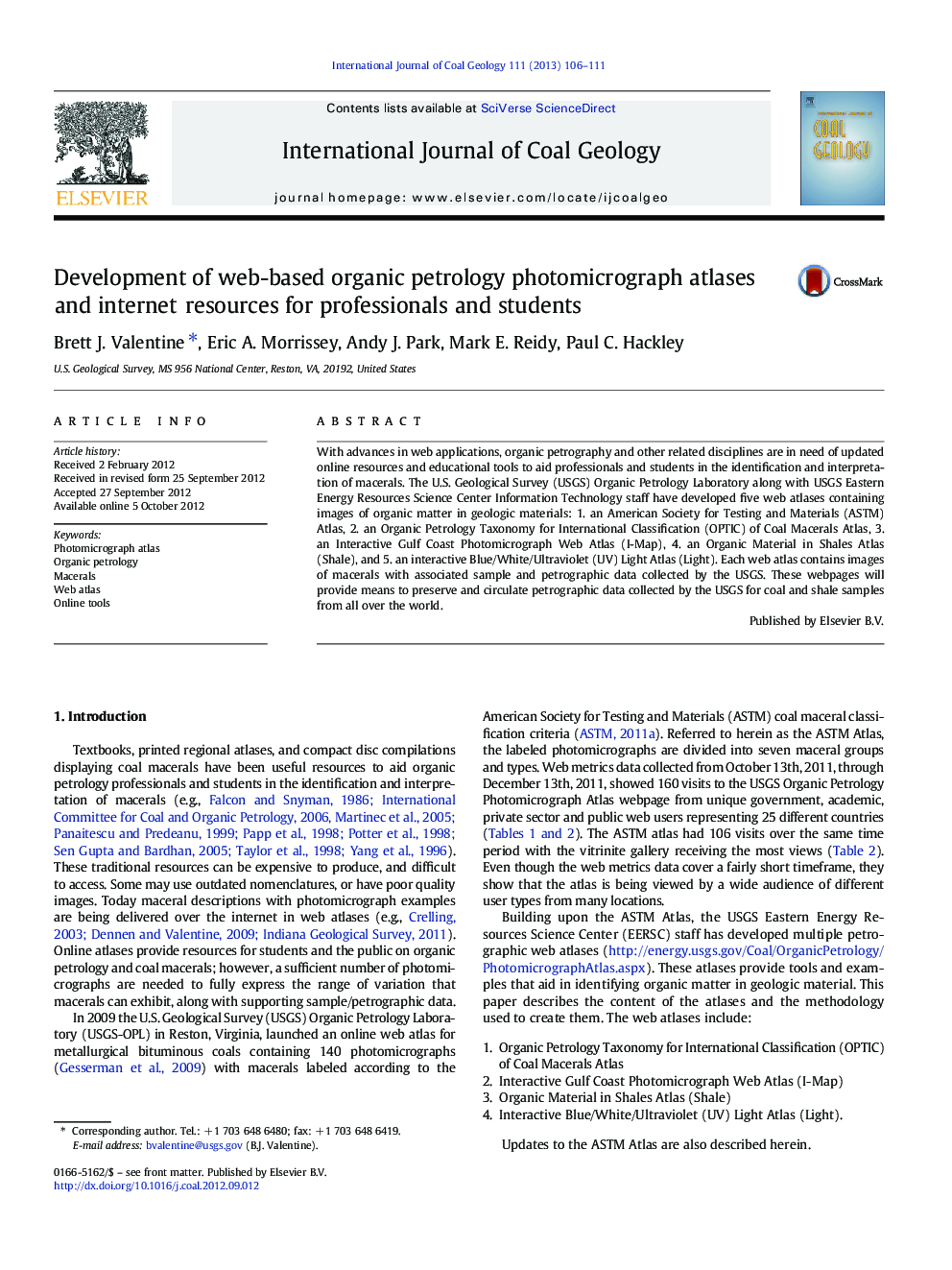 Development of web-based organic petrology photomicrograph atlases and internet resources for professionals and students