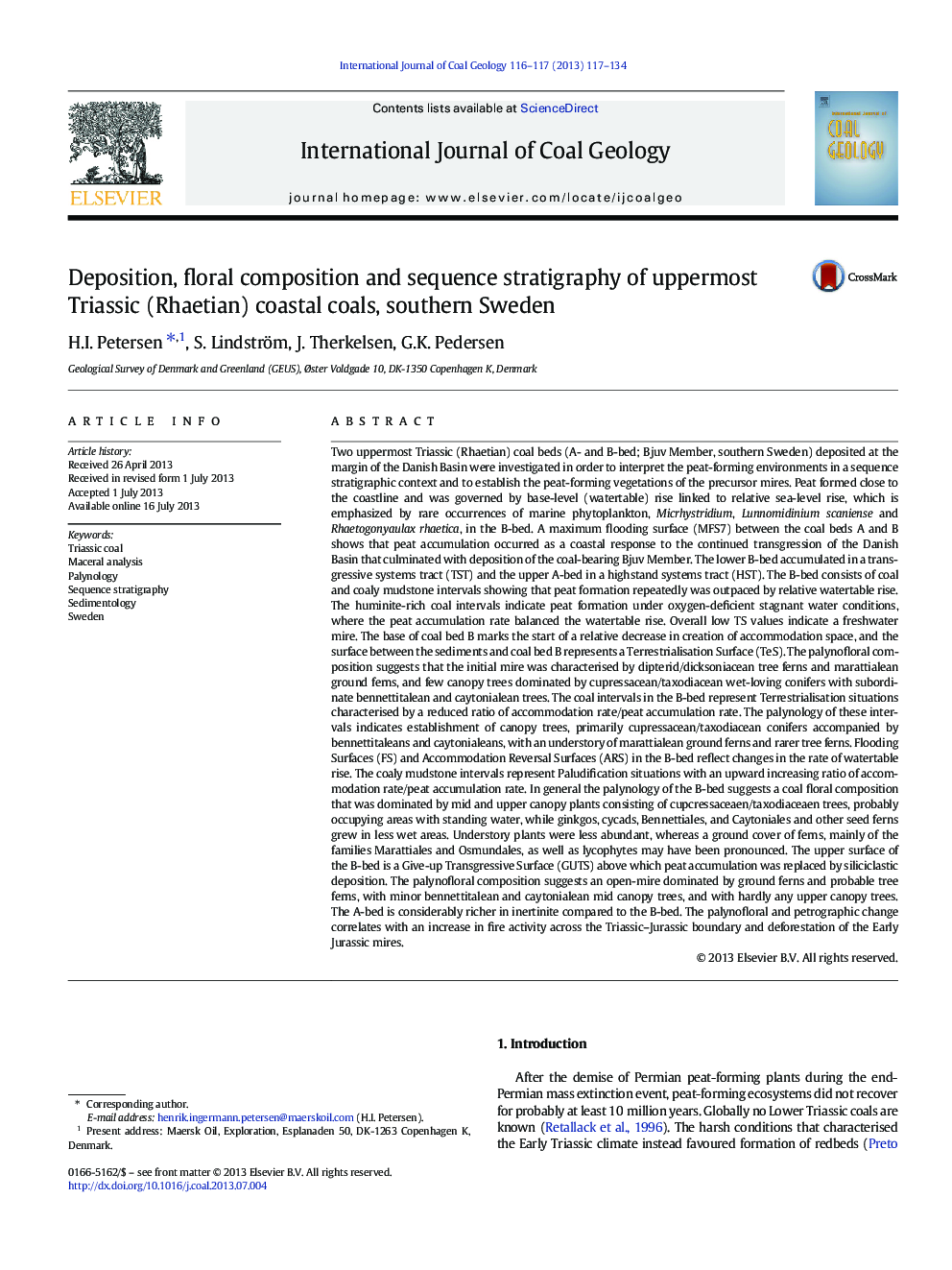 Deposition, floral composition and sequence stratigraphy of uppermost Triassic (Rhaetian) coastal coals, southern Sweden