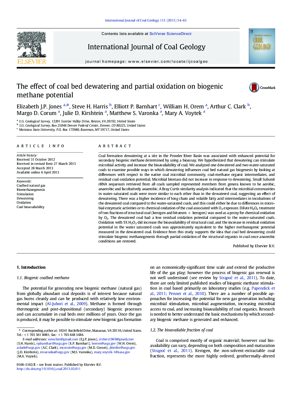 The effect of coal bed dewatering and partial oxidation on biogenic methane potential