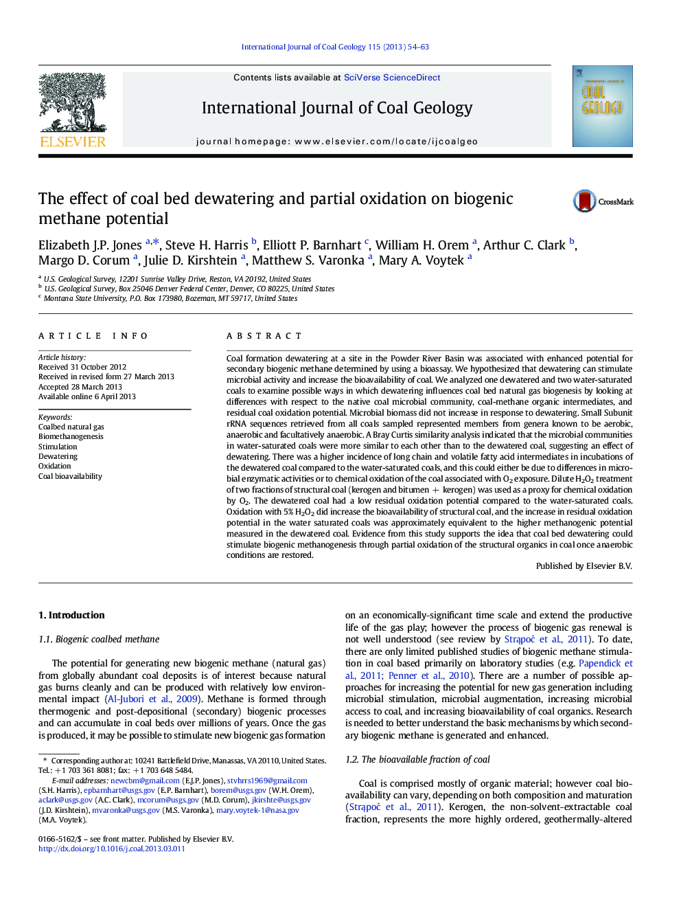 The effect of coal bed dewatering and partial oxidation on biogenic methane potential