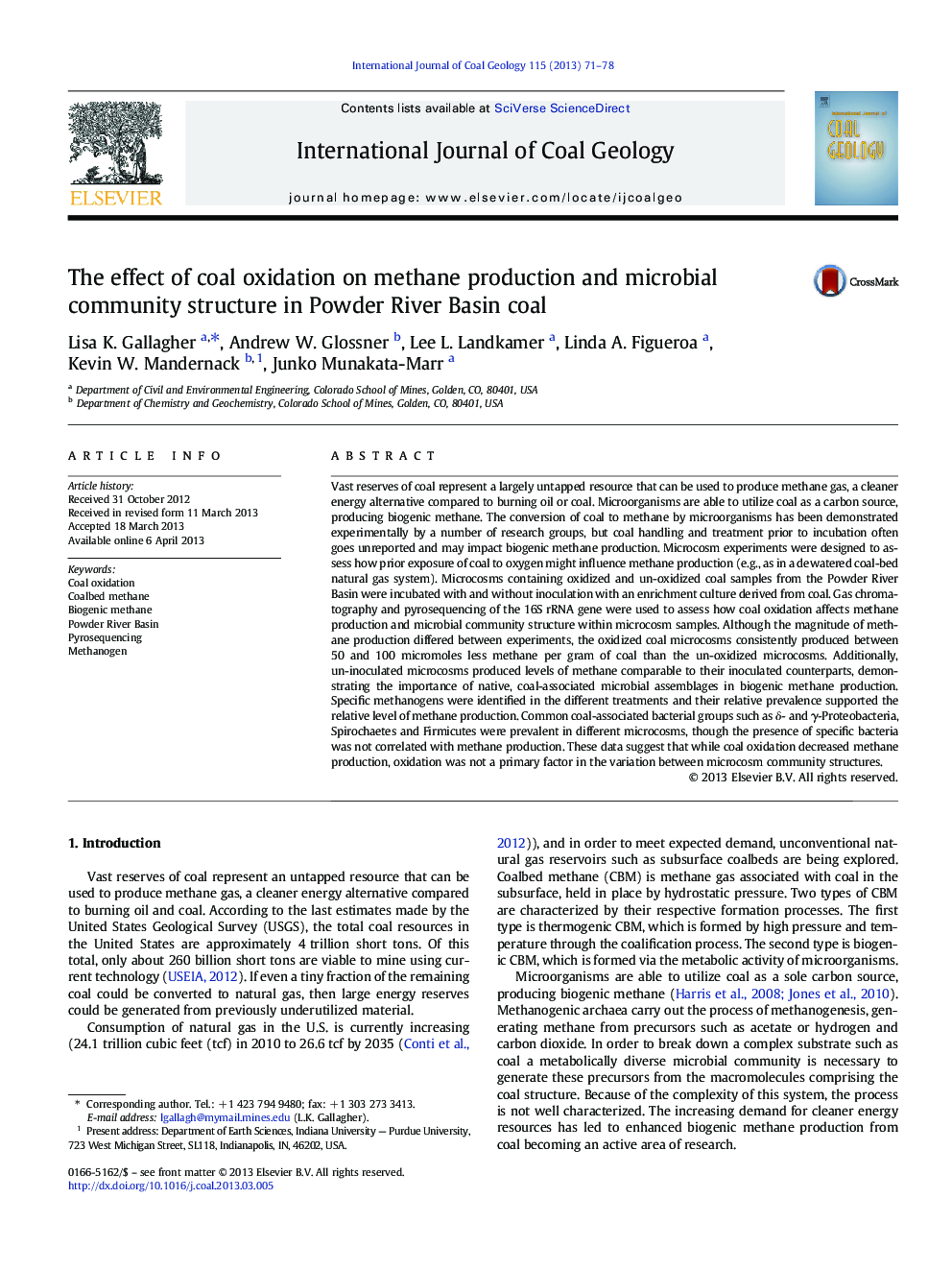 The effect of coal oxidation on methane production and microbial community structure in Powder River Basin coal