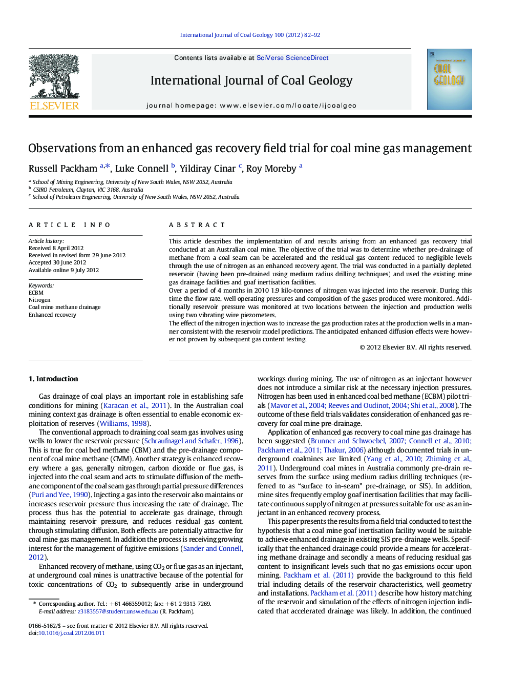 Observations from an enhanced gas recovery field trial for coal mine gas management